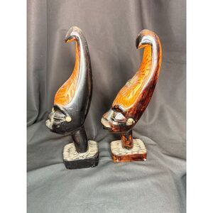 Hand Carved African Wooden Bust Sculptures Pair 11.5"